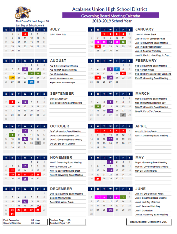 Governing Board / Governing Board Meeting Schedule